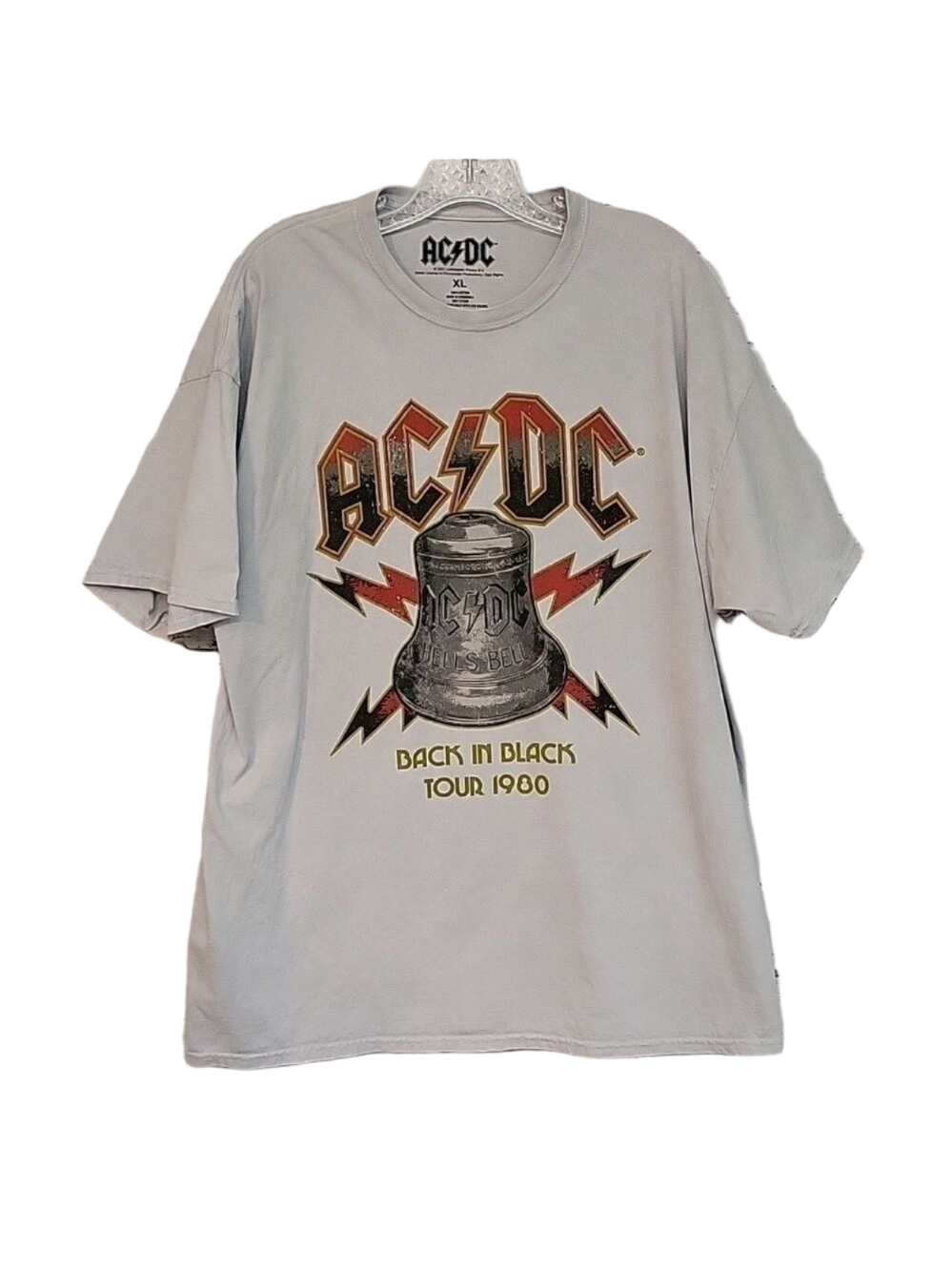 AC/DC Men's Back In Black Tour 1980 Logo Graphic Gray T-Shirt, Size XL